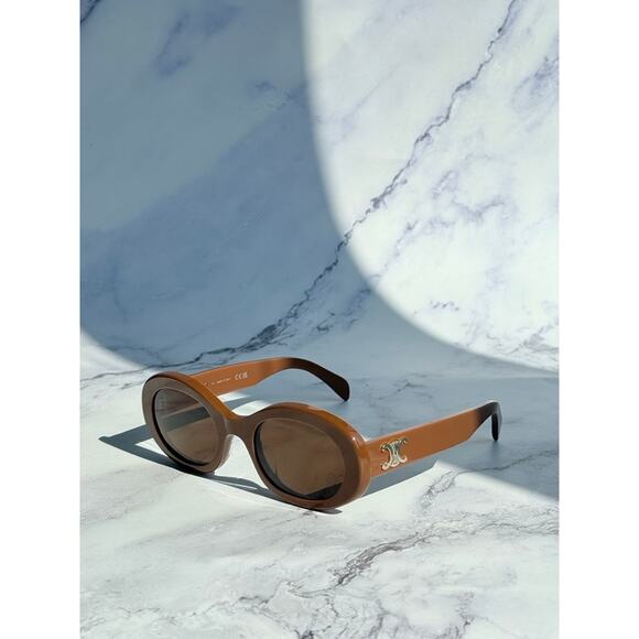NEW Celine CL40194U Triomphe Brown Oval Sunglasses - Picture 8 of 10